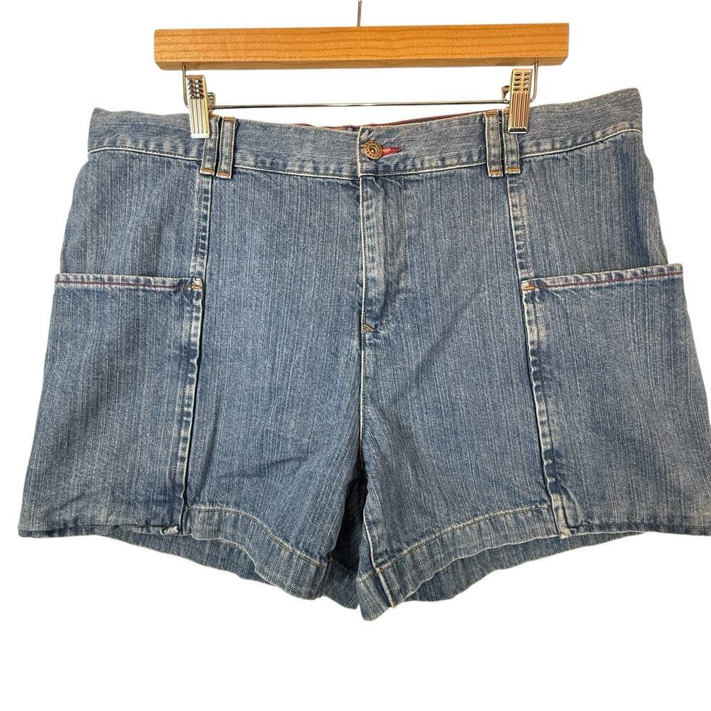 VTG Y2k TOMMY HILFIGER Size 16 Jean Shorts '04 HiRise 4"inseam Logo Preppy Denim